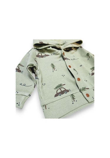 Araba Desenli Hırkalı Erkek Bebek Takım Yeşil
