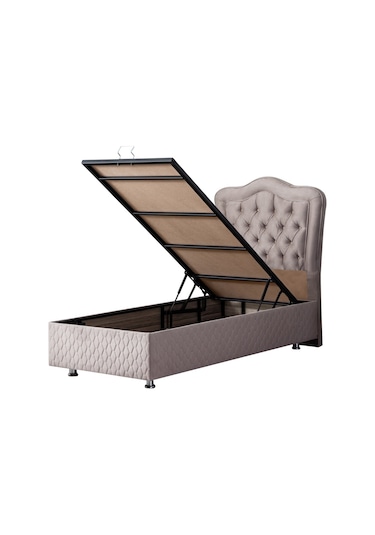 Setaymobilya Baza, Camelli Gri Tek Kişilik Baza + Başlık + Ortopedik Yatak