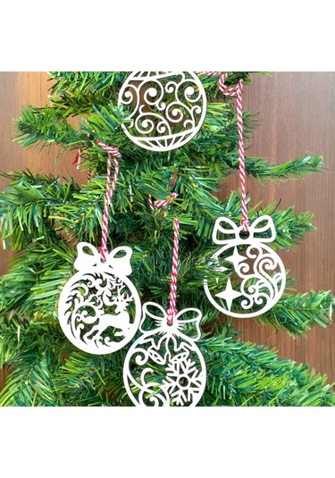 10 Parça Kırmızı Beyaz İpli Fiyonk Model Ahşap Yılbaşı Ağaç Süsü