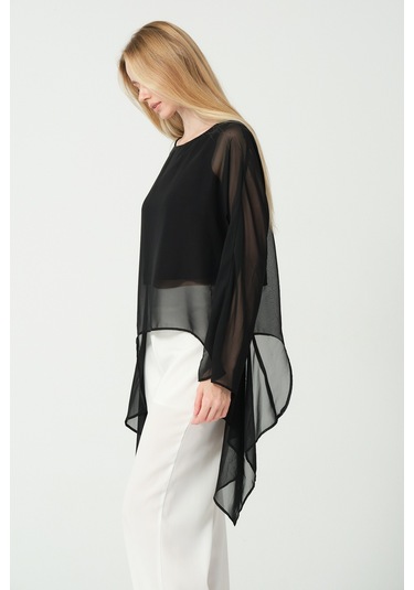 Şifon Detay Salaş Siyah Bluz Siyah