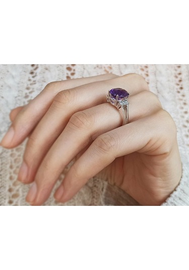 Sirius G Renk Büyük Ametist Ve Pırlanta Taşlı Yüzük 0804R0051