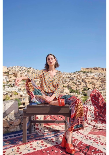 Monamise Kadın Etnik Desenli Yazlık Takım 23005 Çok Renkli