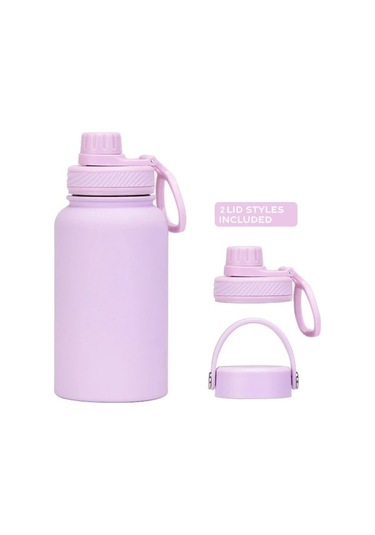 Besthome1 Çift Katmanlı Vakumlu Paslanmaz Çelik 2 Kapaklı Termos Mor Taşınabilir Mor