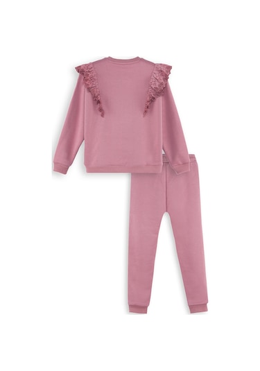 Denokids Fırfırlı Kız Çocuk Eşofman Takımı - Gül Kurusu