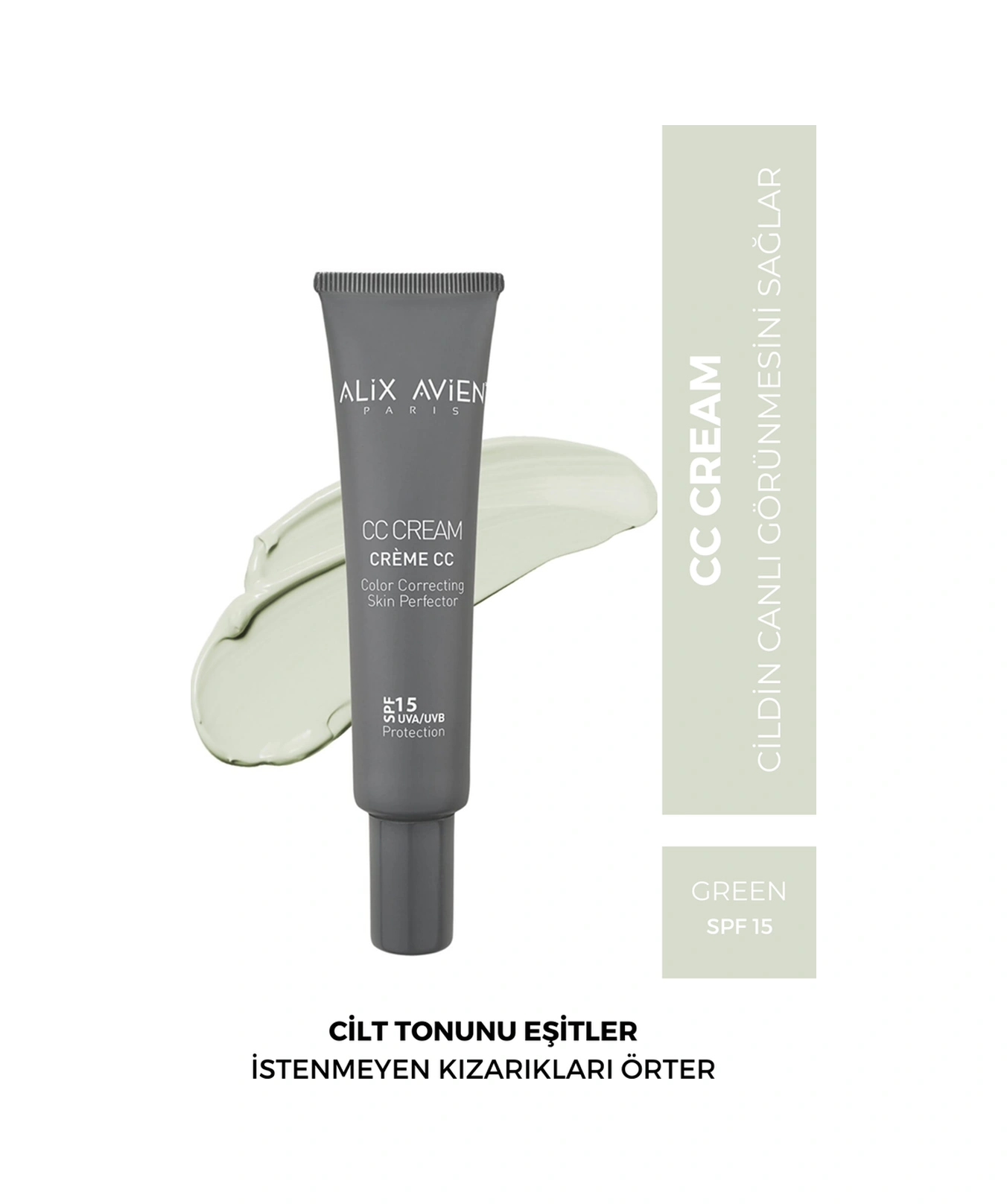 Alix Avien Renk Düzenleyici Yeşil CC Cream Green SPf 15 Uvb/uva 40 ML