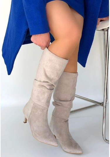 Naturalshoess İwon Bej Süet Körüklü Çizme Bej
