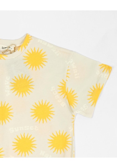 Luess Baskılı Oversize Kısa Kol Erkek Çocuk T-shirt Sarı