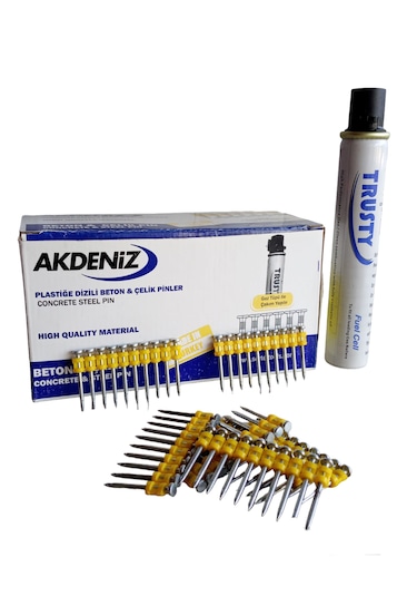 Akdeniz 2.7 x 38 MM Metal-Beton Pin Düz Çivi 1000 Adet + 1 Gaz