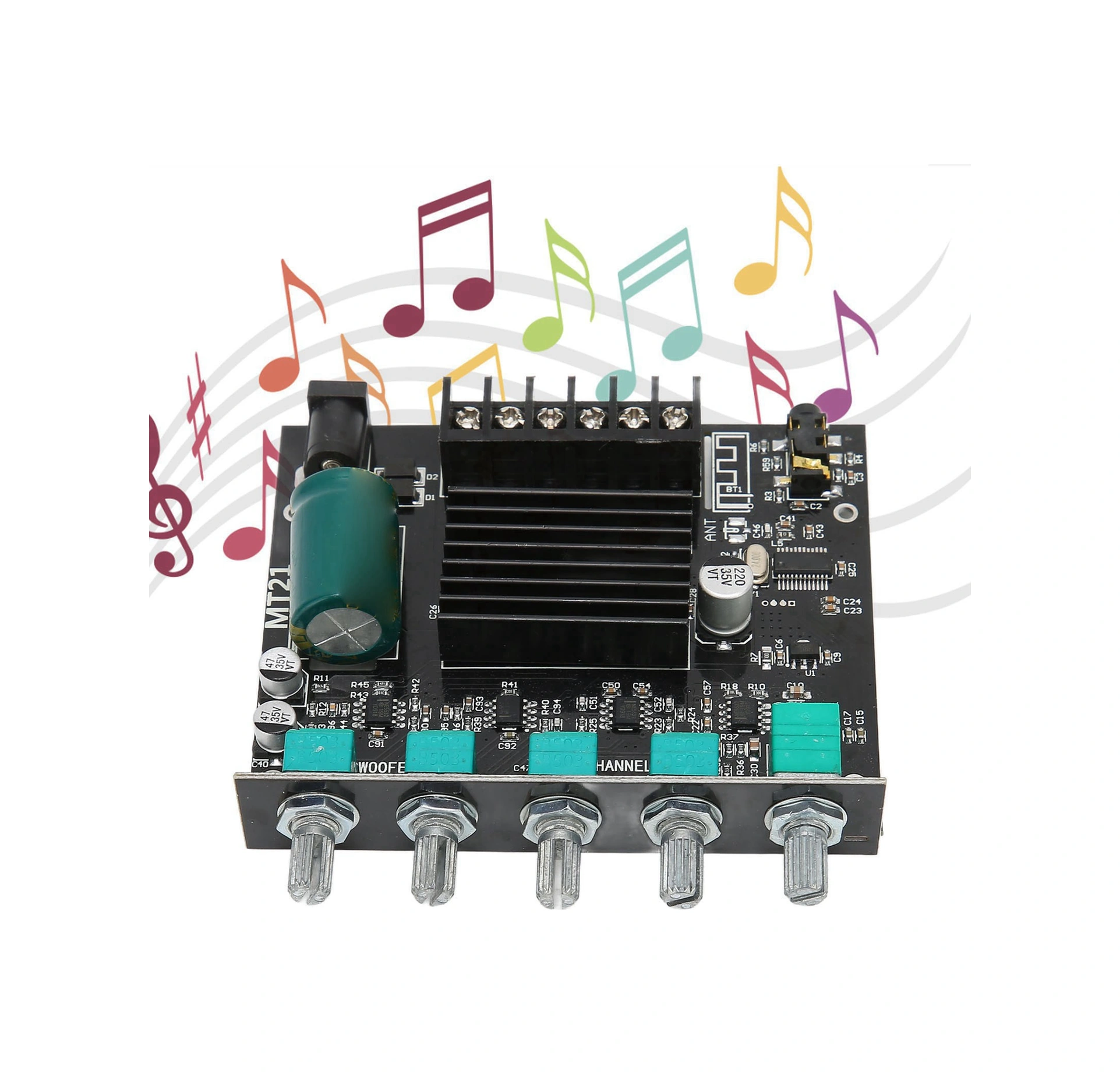 Shineyee 2.1 Kanal Bt 5.0 Güçlü Ses Amfi Kartı - 50w+50w+100w, Aux Girişi, Alçak Tiz Ayarı, Aşırı Akım Korumalı, 4-8ω Hoparlör Uyumlu