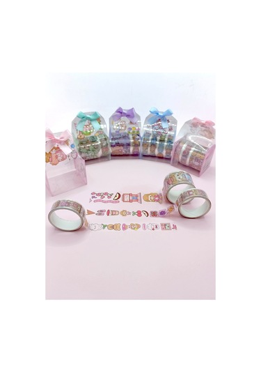 Fiyonk Çantalı Şirin Kız Ayı Tavşan Şeffaf Desenli Bant - Pembe 1