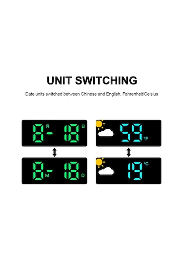 Zilinn Yüksek Çözünürlüklü Geniş Ekran Duvar Saati Sıcaklık Ve Nem Göstergesi Hava Durumu Saati Çok Fonksiyonlu Renkli Dijital Çalar Saat Renkli Işıklar-126 Çok Renki