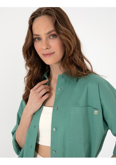 Pierre Cardin Kadın Yeşil Gömlek Desenli 50313596-vr054 Yeşil