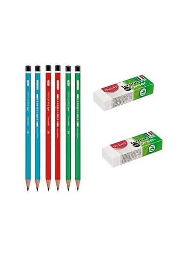 Fc Kurşun Kalem 6 Adet + 2 Adet Silgi Set