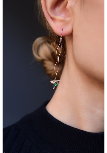 Papatya Silver 925 Ayar Gümüş Rose Kaplama Sevgi Kuşu Telli Küpe Tekli