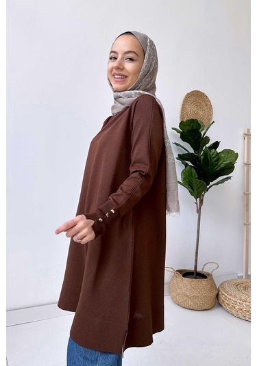 A Form Işıltılı Merserize Tunik - Kahverengi