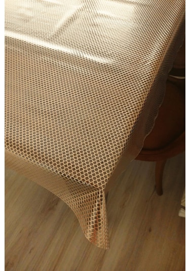 Dantel Görünümlü Üstü Şeffaf Kaplı Muşamba Masa Örtüsü -bakır Renk-halka-farklı Ölçülerde
