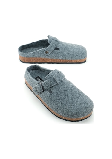 Gezer Erkek Kışlık Keçe Mantar Taban Tek Toka Ayarlanabilir Rahat Taban Ev Bahçe Terlik Gri