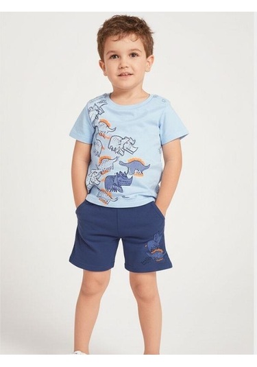 Erkek Bebek Hayvan Baskılı Şortlu Takım-15836 Mavi