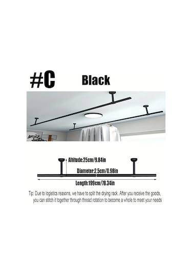 Hightower Siyah Rüzgar Geçirmez Portatif Askılık, Tavan Veya Duvar Montajlı, Balkon Ve Banyo İçin Siyah