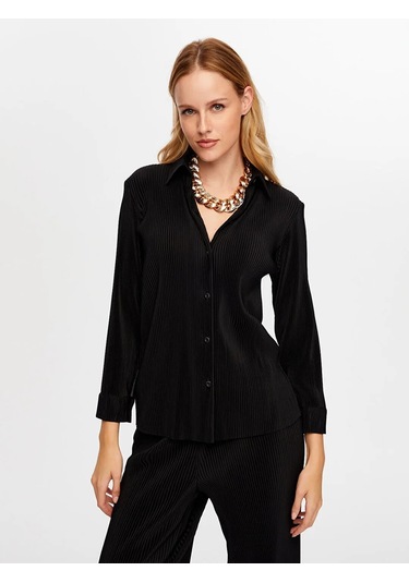 Faik Sönmez Kendinden Piliseli Kadın Uzun Kollu Gömlek W26gml005 Siyah