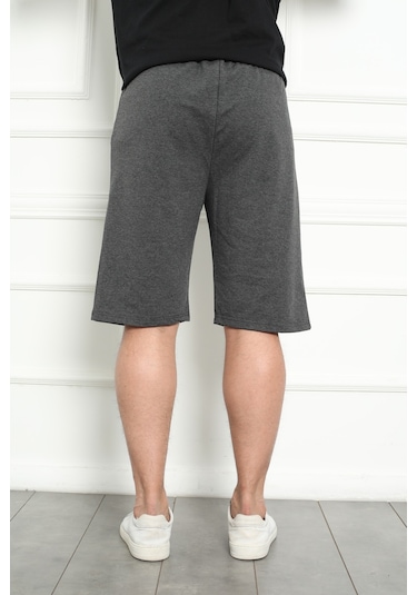 Erkek Şort Bermuda Kurt Armalı Beli Bağcıklı Ipli Cepli Büyük Beden Geniş Beden Aralığı Antrasit Nıc1067 R50 Antrasit