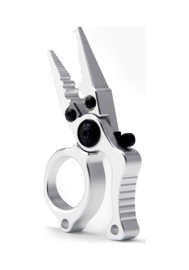 Kilitli Alüminyum Mini Olta Pensi - Halka Açıcı, Misina Makası, Çok Amaçlı Balıkçık Aleti Gümüş