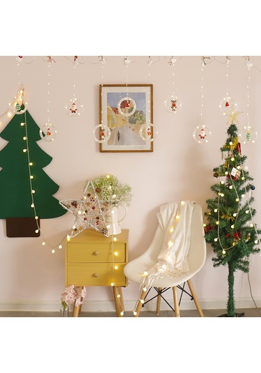 Shineyee Noel Santa Elma Kırmızı Led Perde Işıklı Süsü 3m Usb Sabit Aydınlatma Pencere Duvar Dekorasyonu