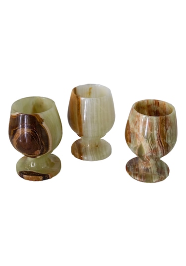 Oniks Doğal Taş Likör Bardağı - Dekoratif Kahve Yanı Bardağı - 2,