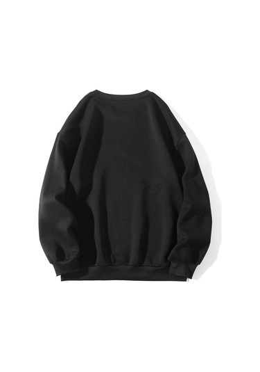 Butterflies Insipire Sweatshirt - Siyah Baskılı Oversize Bisiklet Yaka Siyah