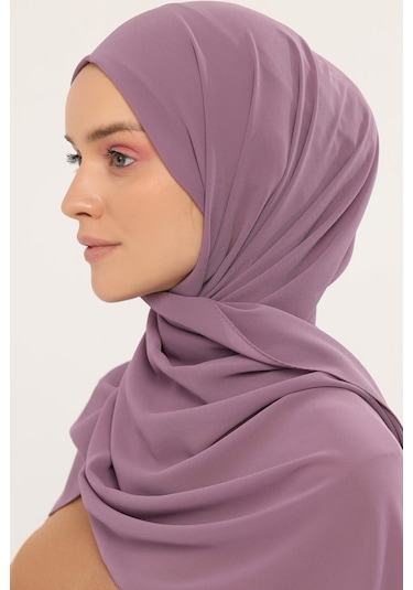 Hazır Pratik Lüks Geçmeli Lastikli Boneli Şifon Şal Açık Maron