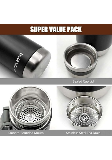 Hangfox 850 Ml Çift Cidarlı Paslanmaz Çelik Termos, Isı Saklama, Sızıntısız Kapak, Çay Demleyici İle, Seyahat Ve Picnik İçin Uygun, Yıkama Makinesine Uygun Siyah