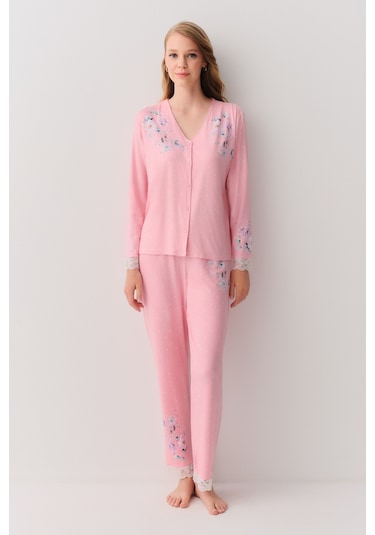 Suwen Jane Maskülen Pijama Takımı Sh26216660b1111 Pembe Puantiyeli