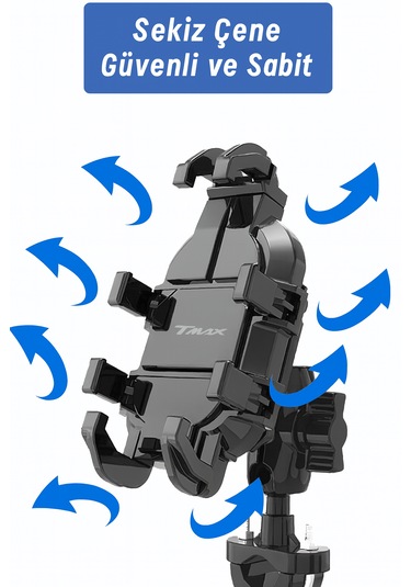 Titreşim Önleyici Gidon Telefon Tutucu Dayanıklı Abs Paslanmaz Çelik Yapı 4.7-6.9" Uyumlu Mat Siyah
