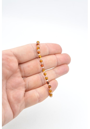 Hakiki Doğal Makrome Model Damla Kehribar Bileklik 4 Mm Sarı - Siyah