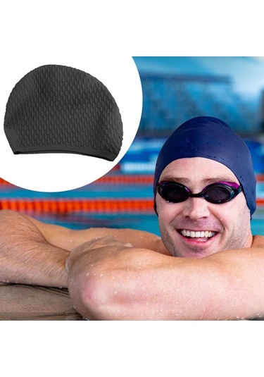 Suntek Silikon Yüzme Bonesi Saf Renk Kadın Erkek Kız Uzun Siyah