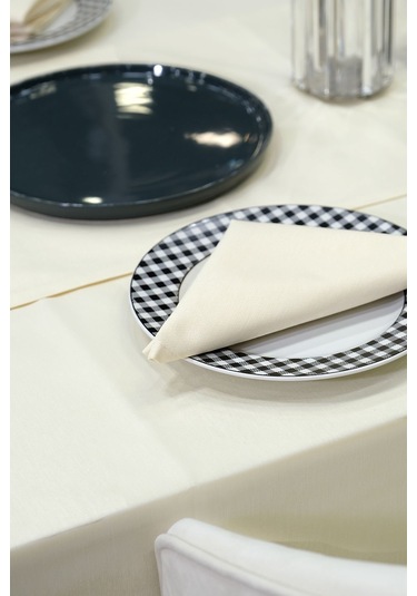 Dream 8 Parça Masa Örtüsü Seti Çeyiz Seti Salon Masa Örtüsü, Runner, 6'lı Peçete Bej