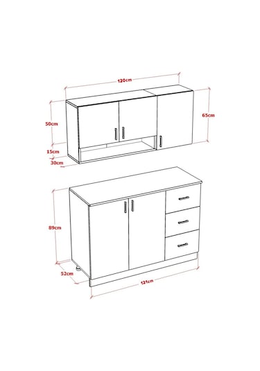 Bento Mini Mutfak Dolabı Alt Üst Modül 120 CM Çekmeceli Tezgah Dahil Beyaz