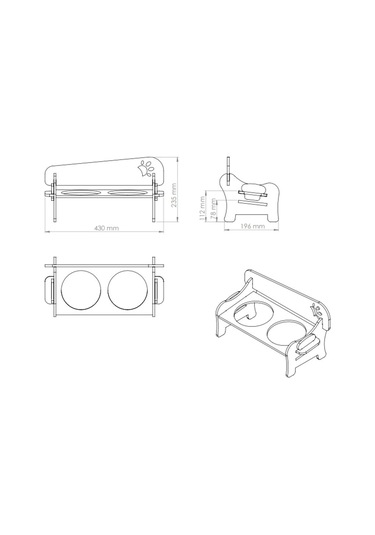 Realwood Ahşap Kademeli Eğimli Çelik Kaseli Kedi Köpek Mama Su Kabı 400 ML