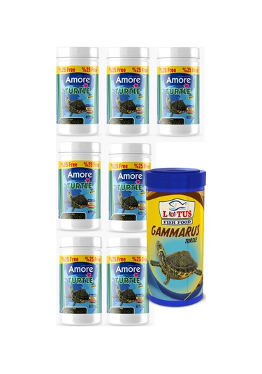 Amore Turtle Green Sticks 7 x 125 ML + Gammarus Su Kaplumbağası Yemi 250 ML