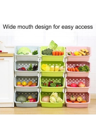 Pazly Bej Dayanıklı Depolama Organizatörü, İstiflenebilir Mutfak Ve Kiler İçin Meyve-sebze Sepeti Bej