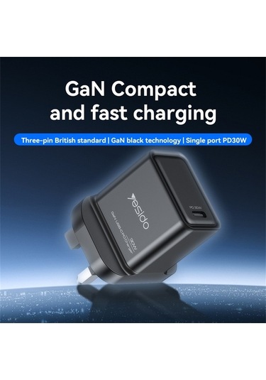 Tongxida Yesıdo Yc82 Pd 30w Hızlı Şarj Güç Adaptörü Type-c Tek Bağlantı Noktalı Gan Duvar Şarj Cihazı Siyah Mobil Cihazlar İçi Siyah