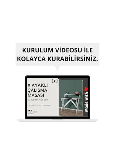 Enda Home X Ayaklı Raflı Ders Çalışma Masası 50x90 Cm Beyaz