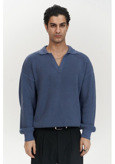 Mai Collection Mai Studios Co. Magnus Polo Yaka İndigo Erkek Triko Kazak İndigo