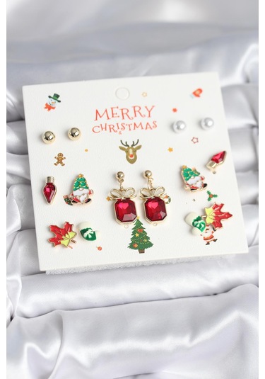 Yılbaşı Temalı Kadın Küpe - 8 Çift Renkli