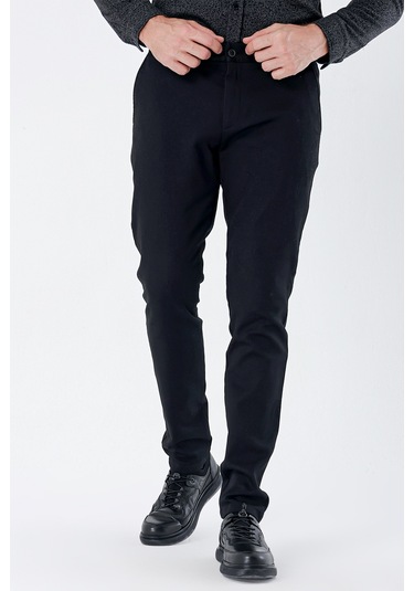 Siyah Desenli Armürlü Pamuklu Yan Cepli Slim Fit Dar Kesim Casual Pantolon 1003235120-siyah Siyah