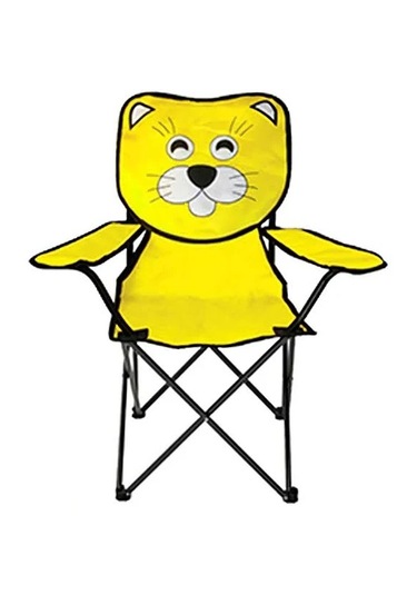Katlanabilir Çocuk Kamp Sandalyesi Sarı Kedi Figürlü Taşıma Çanta Sarı