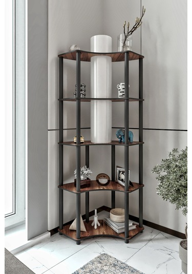 Conrad Köşe Kitaplık Çift Yön Kullanım Madran Ceviz Lambader Şapka Rengi