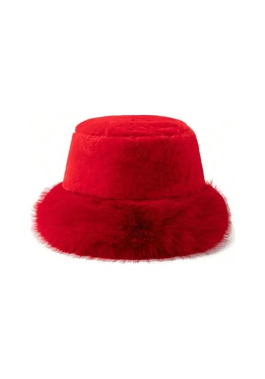 Kadın Peluş Bucket Kalpak Şapka 1143 Rkş-14 Kırmızı Kırmızı