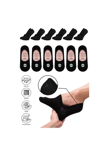 Bambu Kadın Babet Siyah Çorap Dikişsiz Kaydırmaz Silikon 6lı Siyah