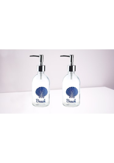 Banyo Seti Cam Sıvı Sabunluk 2 Adet,plaj Yazılı 6x6x10cm 250ml Şeffaf